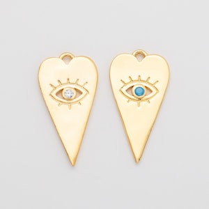 4PCS - Heart Cubic Evil Eye Pendant, Turquoise Evil Eye Charms, Heart Evil Eye, Real 14K Gold Plated [P0743-PG]