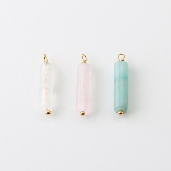 4PCS - Gemstone Cylinder Shape Charms, Healing Crystal Charms, Gemstone Clear Charms, Jewelry Making, Real 14K Gold Plated [G0358-PG]