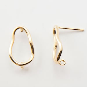 2PCS 10x16mm Round Curves Post Earrings, Gold Curved Stud Earrings, 925 Sterling Silver Stick, Real 14K Gold Plated E0676-PG image 1