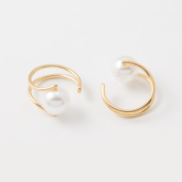 4PCS - 8mm Pearl Ear Cuff, Dainty Ear Cuff, Hoop Ear Cuff, Pearl Ear Cuffs, Real 14K Gold Plated [E0655-PG]