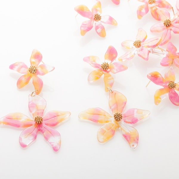 2PCS - Pink Flower shape Earrings Cellulose Acetate,  32 x 33 plastic pendant Resin Acrylic Earrings [AT0056-PK]