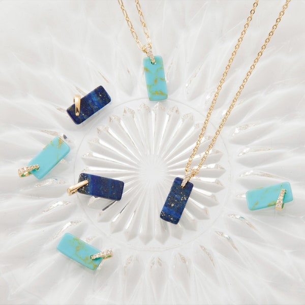 1PC - Gemstone charms, Lapis Pendants, Turquoise Charms, Gemstone charm with cubic bail Necklace Pendant, 14K Gold Plated [G0327-PG]