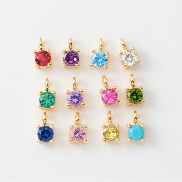 4PCS -  3mm CZ-Birthstone Ring Crossed Charm, Versatile Accessory for DIY Bracelets & Necklaces, Real 14K Gold Plated [P1250-PGRC]