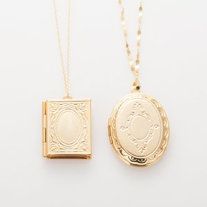 2PCS - Book&Oval Locket Series, Locket Charm Necklace Polished, 14K Gold Tone [P0736-PG]