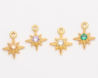 2PCS - Star Cubic Pendant, Star CZ charms, Clear Star Charms, Emerald, Violet, Peach Charm, Real 14K Gold Plated [P0990-PG]