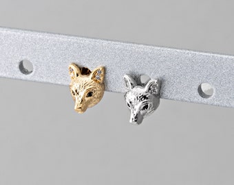2PCS - Mini Fox Face Stud Earrings, Tiny Animal Face Post Earring, Minimalist Earring, Real 14K Gold & Rhodium Plated [E0157]