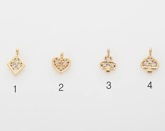 4PCS - Poker Pendant, Tiny Cubic Diamond/Heart/Club/Spade Pendant Gold-Plated [AA0084-PG]