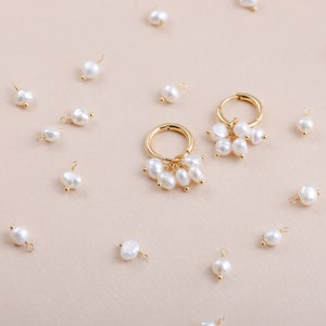 4,20PCS Tiny Fresh water Pearl Dangle Pendant, Tiny pearl charm, Making jewelry, Charm, Real 14K Gold & Rhodium Plated P0952 image 5