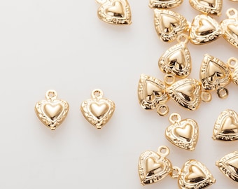2PCS - Heart(locked) pendant, Mini Heart Charm making necklace, Heart earrings, 14K Gold Tone [P0752-PG]