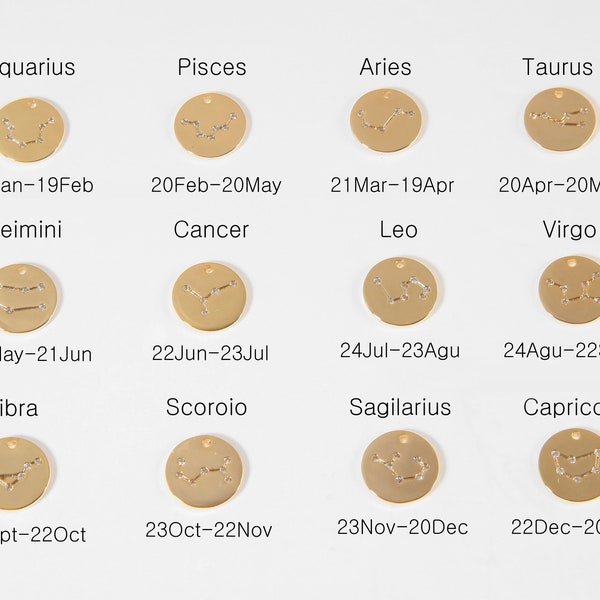 1PC - Zodiac coin cubic pendants,constellation round coin pendants, Jewelry making Polished Gold [TT0156-PG]