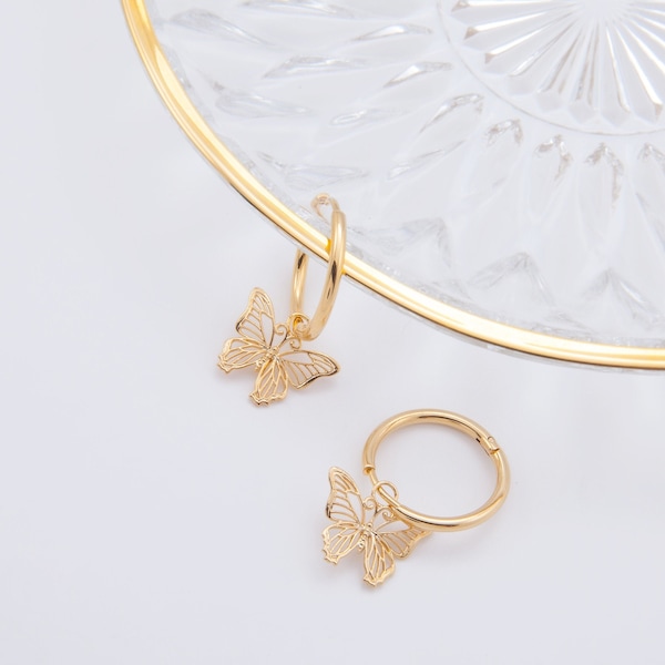 4PCS - Butterfly charm, Butterfly gold pendants, Butterfly Pendant, butterfly gifts Real 14K Gold Plated [P0989-PG]