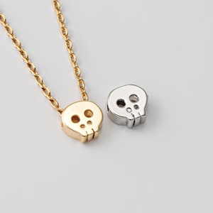 4PCS - Tiny Skull Dangle Beads, Mini Skeleton Face Shape Bead, Minimalist Necklace Bracelet Making, Real 14K Gold & Rhodium Plated [TT0001]