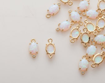 1PC - Petit pendentif cubique en opale blanche, ovale, pendentif en opale, breloque délicate, véritable plaqué or 14 carats [G0262-PGWH]