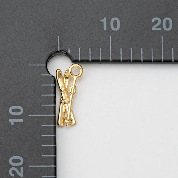 6PCS - Winter Ski Dangle Charms, Tiny Skiing Pendant, Tiny Skiing Board Charm, Necklace Making, Real 14K Gold Plated [P1600-PG]