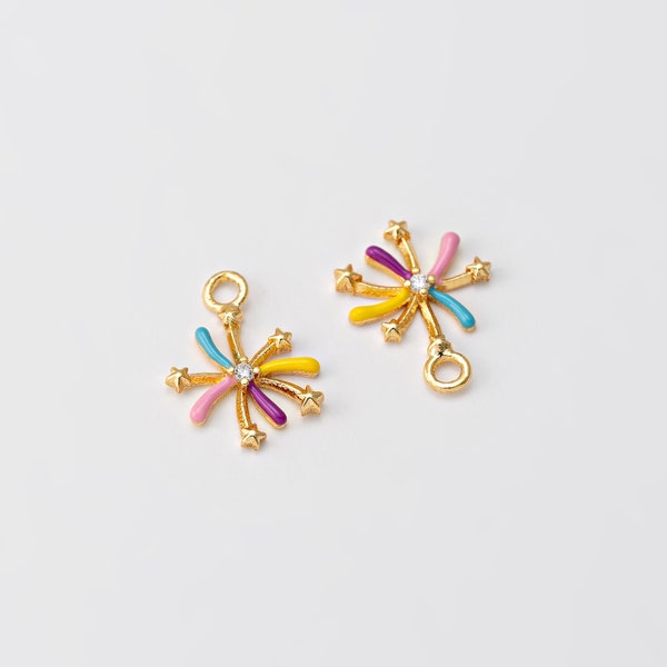 2PCS - Tiny Starlight Dangle Charm, Mini Twinkle Shape Pendant, Party Minimalist Jewelry Making, Real 14K Gold Plated [P1694-PG]