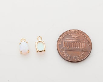 2PCS - White Opal Pendant, Baguette Opal Oval Dangle Charms, Dainty Pendants, Opal Charm, Real 14K Gold Plated [G0265-PGWH]