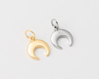 2PCS - Tiny Moon Dangle Charm, Crescent Pendant, Jewelry Making, Real 14K Gold & Rhodium Plated [P0617]