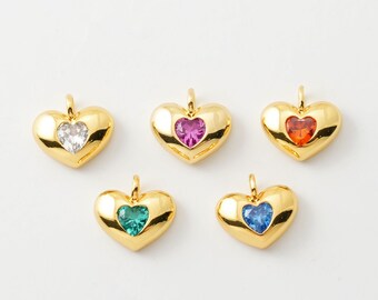 1PC - Heart Cubic Pendant , Heart CZ Charm, Gold Heart Charms, Jewelry Making, Gift for her, 14K Gold-Plated [P1475-PG]
