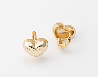 4PCS - Small Heart One Touch Hoop, Tiny Heart Huggie Hoop Earrings, Brass Dangle Earrings, Real 14K Gold & Silver Plated [E0756]