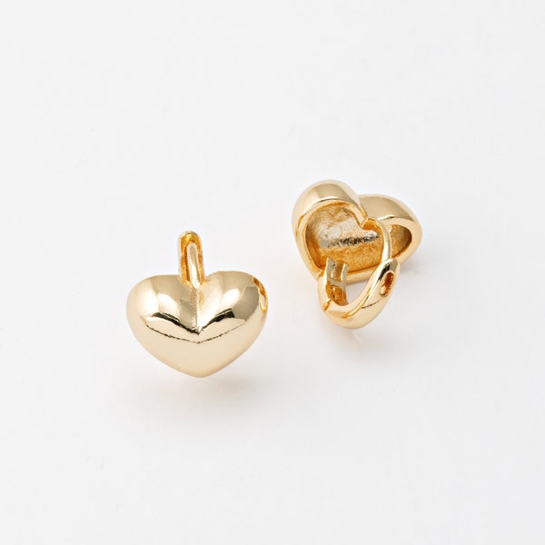 4PCS - Small Heart One Touch Hoop, Tiny Heart Huggie Hoop Earrings, Brass Dangle Earrings, Real 14K Gold & Silver Plated [E0756]