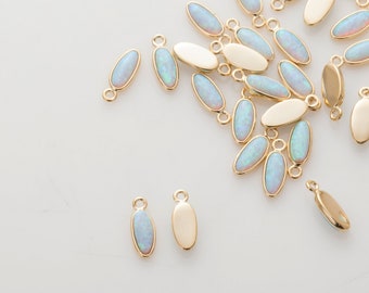 1PC - Sky Blue Opal Pendant, Opal Oval Dainty Charms, Dangle Minimalist Opal Charm, Real 14K Gold Plated [G0264-PGSK]