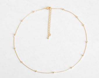 1PC - 6", 14", 16" Finished Ball Chain with Lobster Clasp, Plain Necklace curb Chain, 14K GOLD Plated [NT0006]