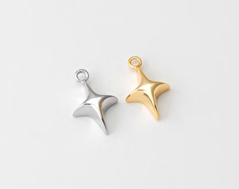 4PCS - Tiny North Star Dangle Charm, Mini Celestial Brass Pendants, Gold Galaxy Jewelry Making, Real 14K Gold & Rhodium Plated [P1741]