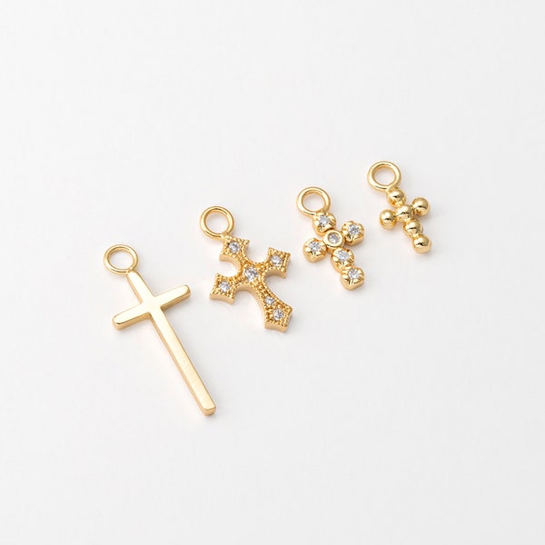 2PCS - Cross Pendant Series, Cross Charm, Rosary Charm making necklace, Real 14K Gold Plated [P0756-PG]
