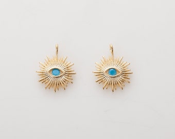 4PCS - Evil Eye Turquoise  Pendant, Evil Eyes Charm Matte Gold-Plated [AA0198-MG]