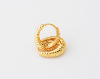 4PCS - Twisted Huggie Earring, One touch Hoop Earrings, Twist one touch earrings, 14K Gold Plated [MS0165-PG]