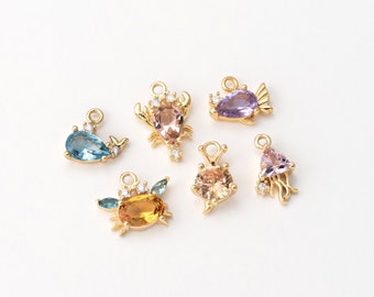 2PCS - Under the Ocean Pendant, Beach charms, making jewelry, Real 14K Gold Plated [P1212-PG]