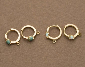 4PCS - Opal & Turquoise Huggie Hoops, Opal one touch earrings, Turquoise Hoops, one touch hoop, Real 14K Gold Plated [E0525-PGJR]