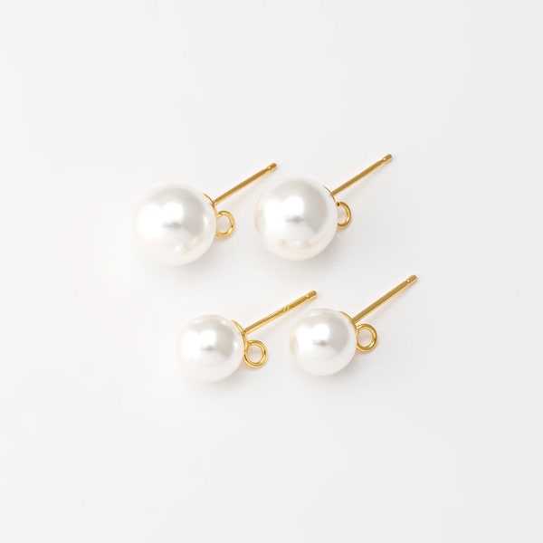6PCS - 8mm,10mm Pearl Stud Earring, Pearl Jewelry Post Earrings, Dangle Earrings, 925 Sterling silver stick, Real 14K Gold Plated [E0493-PG]