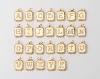 1PC - A~Z Gold Rectangle Coin Initial Alphabet Charm, Dangle Alphabet Letter Pendant, Personalized Jewelry, 14K Gold Plated [CB0264-PG]