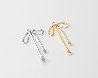 2PCS - Bow Dangle Charm, Brass Ribbon Gold Charms, Minimalist Knot Charms, Jewelry Making Necklace, Real 14K Gold & Rhodium Plated [P1721]