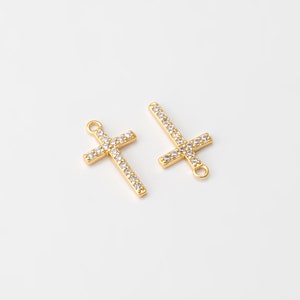 2PCS - Zircon Cross Dangle Charms, Tiny Cross Minimalist Pendant, Layered Jewelry Making Necklace, Real 14K Gold Plated [P1640-PG]