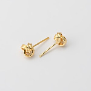 2PCS Tiny Triple Round Twisted Stud Earrings,Twist Post Earrings, Minimalist Jewelry Making, Gift For Her, Real 14K Gold Plated E0821-PG image 2