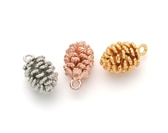 4PCS - Pine Cones Pendant, Pinecone Charm Layered Necklace, Real 14K Gold | Rhodium | Rose Gold Plated [P0487]