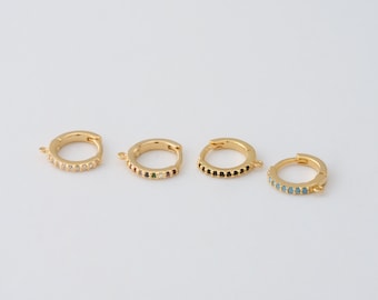 6PCS - Crystal Cubic Line 10mm One Touch Earring, Tiny Huggie Hoops, Onyx One Touch Earrings, Real 14K Gold Plated [E0477-PGJR]
