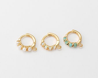 2PCS - 12mm Opal Pearl Turquoise Hoops, Minimalist Dangle One Touch Earrings, Huggie Hoops, Real 14K Gold Plated [E0524-PGJR]