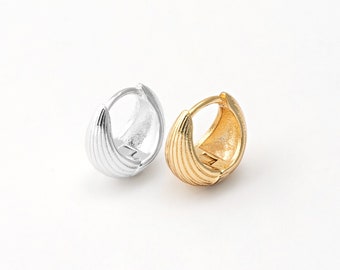 4PCS - Trendy Oval Shell Hoop Huggie Earrings, Versatile Fashion Statement, Unique Mother's Day Gift   ,Real 14K Gold & Silver Plated[E0773]