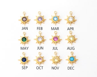 4PCS - Custom Sun Cubic Charm with Birthstone, Sparkling Personalized Pendant, Perfect Birthday Gift   ,Real 14K Gold Plated [P1537-PG]