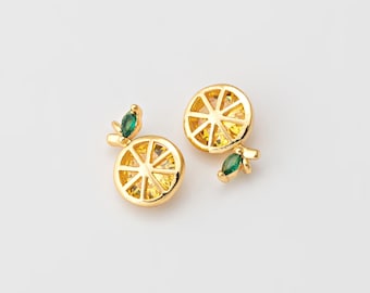 4 pezzi - ciondolo pendente a forma di limone minuscolo, pendenti di frutta gialla, ciondolo di frutta tropicale, creazione di gioielli, placcato in vero oro 14K [P1630-PG]