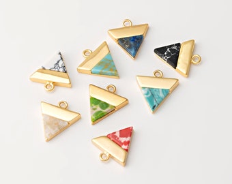 2PCS - Tiny Triangle Dangle Charms, Gemstone Pendant, Inverted triangle Shaped Charm, Jewelry Making, Real 14K Gold Plated [G0171 01-PG]