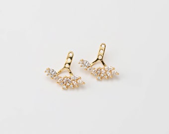 2 PCS - Boucles d'oreilles pendantes en cristal et zirconium, Boucles d'oreilles, Accessoires pour bijoux, Plaqué or 14 carats véritable [E0856-PG]