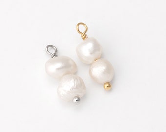 4,40PCS - Tiny fresh water Pearl charms, pearl ball pendants, pearl charm Necklace Pendant, Real 14K Gold & Rhodium Plated [P1376]