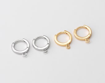 6 Stück - Einfache 10mm runde One-Touch-Ohrringe, Gold Basic Huggie Creolen, baumelnde Ohrringzubehör, echtes 14K Gold & rhodiniert [E0435]