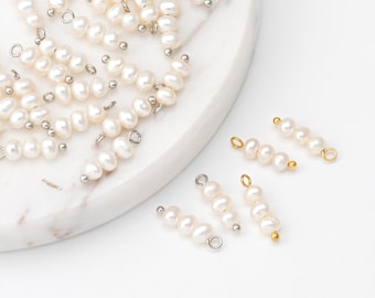 2 PCS - Petites breloques perles d'eau, pendentifs boule de perles, breloques perles de collier pendentif, véritable or 14 carats et plaqué rhodium [P0958m]