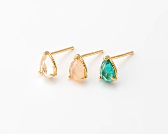 4PCS - Mini Teardrop Glass Stud Earring, Tiny Dangle Post Earring, Minimalist Earring, Real 14K Gold Plated [G0385-PG]