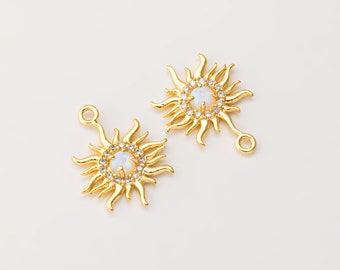 2PCS - Colgante de estrella de ópalo, encantos de estrella colgante, encanto para la fabricación de joyas, encantos de sol de ópalo cúbico, chapado en oro real de 14K [G0309-PG]